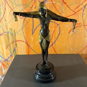 EUROPEAN BRONZE Chiparus Scarf Dancer Signed Bronze Marble Art Deco Ballet